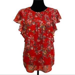 Japna Short Sleeve Floral‎ Swiss Dot Top